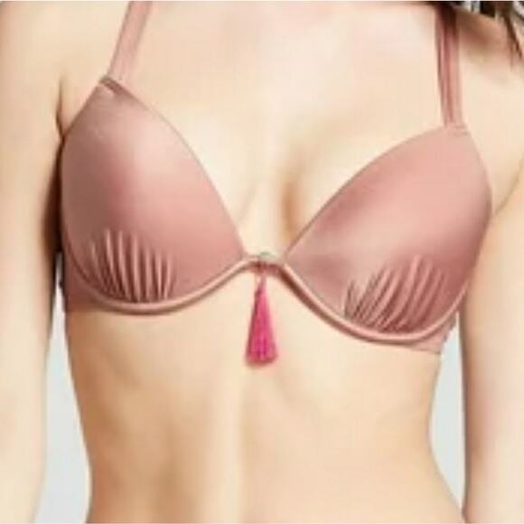 New 38D Bikini Top Rose Gold Shade & Shore Underwire Swimsuit Top  Front Tassel - Picture 1 of 5